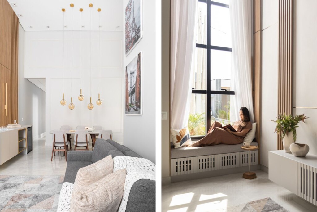 Detalhes da sala de estar e jantar na casa aconchego 