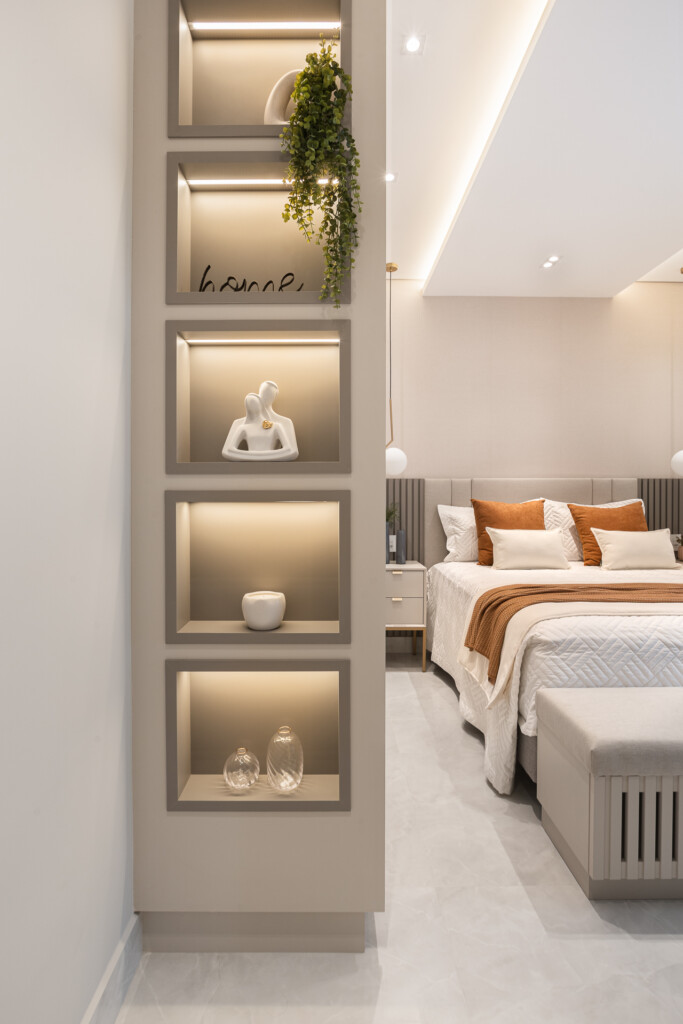 Detalhe decoração quarto de casal neutro